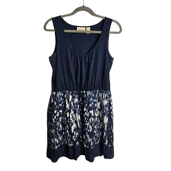 DKNY Artsy Sleeveless Mini Dress Abstract Mixed Media Drawstring Waist Size L - Picture 1 of 8